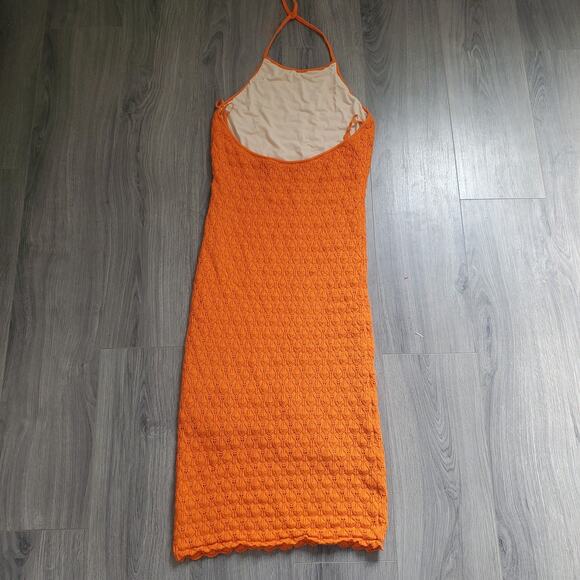 Alice Olivia Dress XL Orange Y2K Halter Bodycon Midi Party Cocktail Beach - Picture 2 of 9